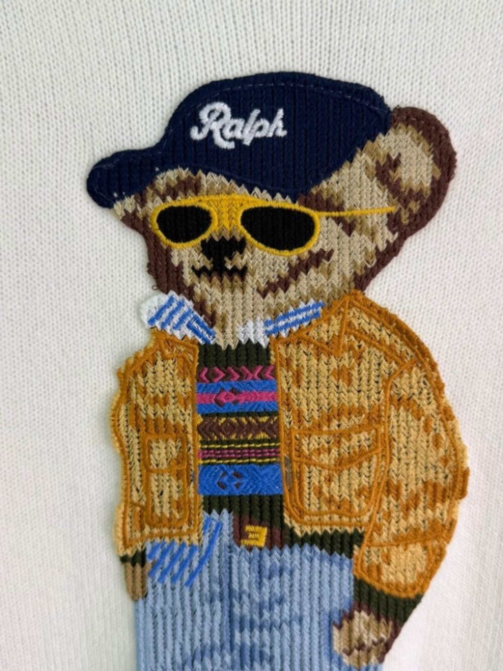 Polo Ralph Lauren Sunglasses Bear Cream Crewneck Knit Sweater Unisex - Picture 3 of 5